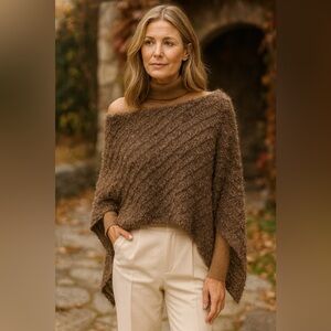 Fru Fru Couture Poncho Cape Eyelash Knit Chocolate Brown One size fits m…​